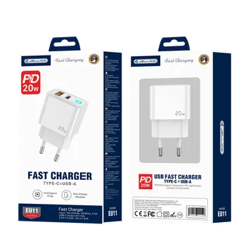 JELLICO síťová nabíječka - EU11 PD 20W 1xUSB-C + 1xUSB QC3.0 + USB-C / Lightning sada bílá