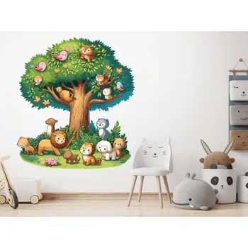 Samolepící dekorace Strom se zvířátky samolepka na zeď arch 40 x 45 cm