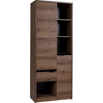 regál Policový regál DENVER - dub monastery / černý lesk