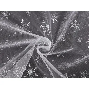 Organza s glitrovými vločkami, barva 1 bílá stříbrná