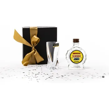 Sklenice BOHEMIA CRYSTAL Dárková souprava Slivovice R. Jelínek 50ml + sklenice z českého křišťálu