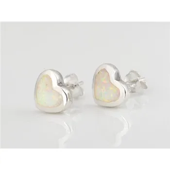 Náušnice Stříbrné naušnice srdce s bílým opálem STNAU1485F