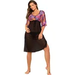 Růžová květinová plážová tunika na plavky s černou sukní Vivijen M-651 (3) Velikost: 40
