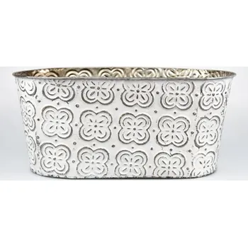 Květináč Oválný plechový květináč Ornament 16x35,5x18,5 hnědý (135689 015 CAM-104-01423-22 obal hnědý plech)