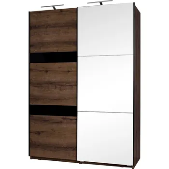 Dětská skříň Šatní skříň se zrcadlem DENVER 150 cm - dub monastery / černý lesk