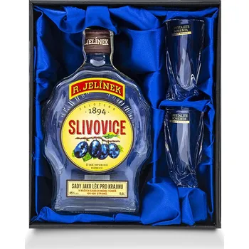 Sklenice BOHEMIA CRYSTAL Dárková souprava Slivovice R. Jelínek 0,5l + 2ks. sklenic z českého křišťálu
