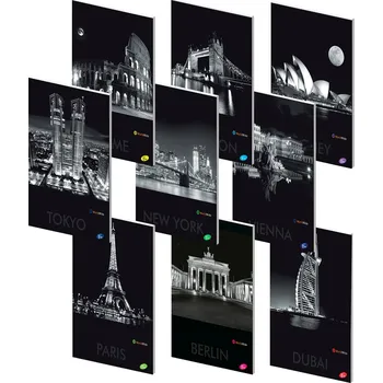 Sešit Poznámkový sešit A4, 40listů, čtvereček, Metropole v noci, mix motivů