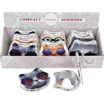Kosmetické zrcátko Zrcátko stylové vyklápěcí oboustranné dětské 8cm kočka v brýlích 6 druhů