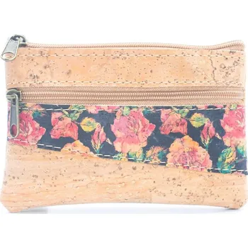 Kabelka Korková kapsička na peníze - Růžové květiny