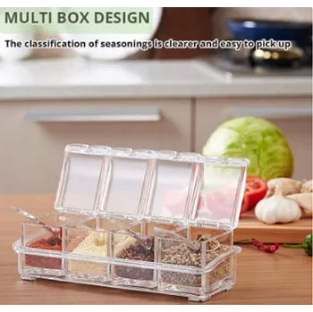 Průhledná dóza na koření nebo přísady s víkem a lžičkou