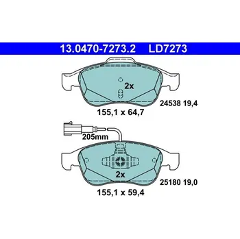 Brzdová destička Sada brzdových destiček, kotoučová brzda ATE 13.0470-7273.2
