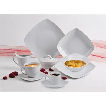 Talíř Kávový set "Quadrato", bílá, porcelán, čtvercové, 9 cl, ROTBERG