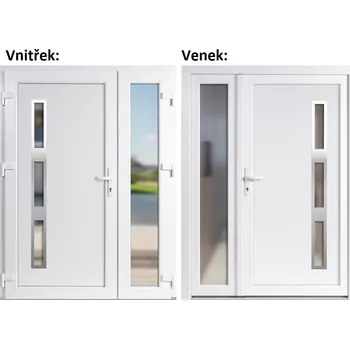 Vchodové dveře Dvoukřídlé vchodové dveře plastové Soft Julie Inox+Sklo Nisip, Bílá/bílá, 150x200 cm, levé