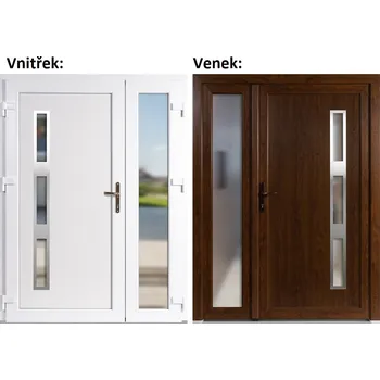 Vchodové dveře Dvoukřídlé vchodové dveře plastové Soft Julie Inox+Sklo Nisip, Zlatý dub/bílá, 150x200 cm, levé