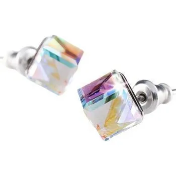 Náušnice Náušnice, kostka, duhový opál s krystalem SWAROVSKI, 6 mm, ART CRYSTELLA 1800XKC010