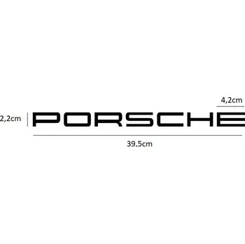 Znak automobilu PORSCHE nápis se šablonou písmen - černý lesklý (39,5x2,2cm)