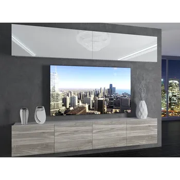 Obývací stěna Obývací stěna 200 cm Belini bílý lesk / šedý antracit Glamour Wood Imperium 6 IMP 6/5/W/WGW1/0/0