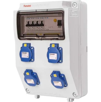 Rozvaděč Zásuvková skříň IP54 4x230V/16A s jištěním 4xPL6-B16/1 a proudovým chráničem PF6-40/4/003-A 330x215x155mm Famatel ZSF40000000.1 /3958