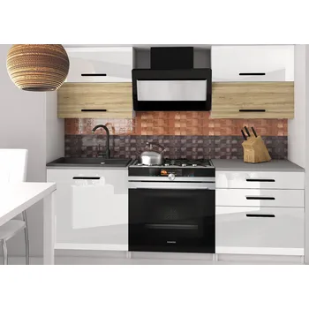 Kuchyňská linka Kuchyňská linka Belini 120 cm bílý lesk / dub sonoma s pracovní deskou Eleganta2 INF ELEGANTA2/2/WT/WDSW/0/B1