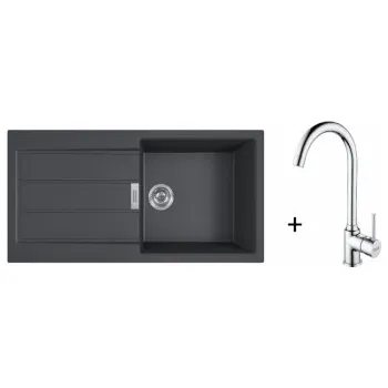 Granitový dřez Franke SET T108 - S2D 611-100 Černá + FP 9000 Bez sprchy Chrom + ZÁRUKA 5 LET ZDARMA