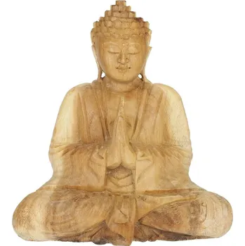 Soška Buddha dřevo 20 cm Namaskara natur