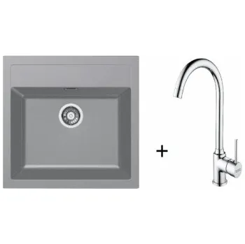 Franke SET T102 - Sirius SID 610 Tectonite Šedá + FP 9000 Bez sprchy Chrom + ZÁRUKA 5 LET ZDARMA