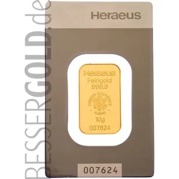Zlatý slitek 10g HERAEUS (Německo)