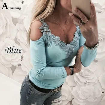 Dámský top se spadlými rukávy a krajkou Barva: modrá, Velikost: M