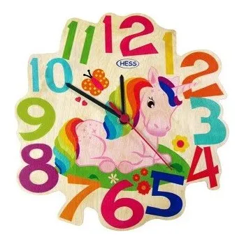 Hodiny Dřevěné dětské nástěnné hodiny JEDNOROŽEC - HESS
