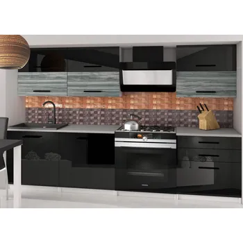 Kuchyňská linka Kuchyňská linka Belini 180 cm černý lesk / šedý antracit Glamour Wood s pracovní deskou Primera2 INF PRIMERA2/2/WT/BGW1B/0/B1