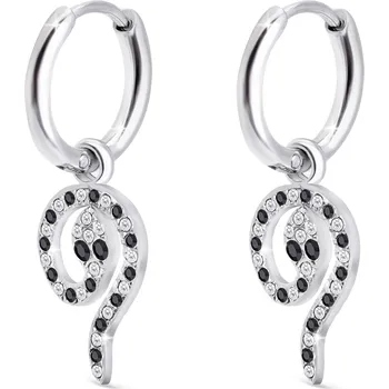 Náušnice biju Náušnice z chirurgické oceli kroužek, had ozdobený černými zirkony 1002834-1