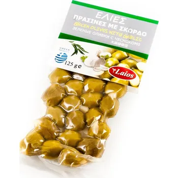 Laios zelené olivy bez pecky plněné česnekem vakuum 125g
