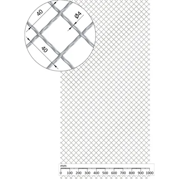 Pletivo žebérkové pletivo - vzor Diamant, POZINK - síto, výplet žebírkový, oko 40 x 40 mm, průměr pletiva 4 mm, rozměr 1000 x 2000 mm, materiál pozinkovaná ocel