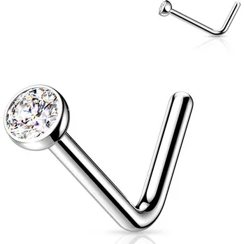 Piercing Zahnutý piercing do nosu - titan, 1,5mm čirý kamínek