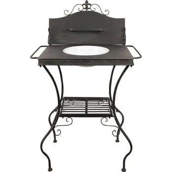 Jídelní stůl Černý antik kovový stojan s patinou a umyvadlem ve vintage stylu – 72x48x114 cm + doprava zdarma