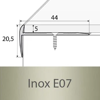 přechodová lišta PROFIL Team - Schodová hrana - jednostranná 44 x 20,5 mm do 5mm Barva dekoru: inox E07, Délka lišty: 270 cm (doprodej - konec výroby)