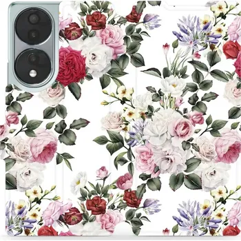 Pouzdro na mobilní telefon Flipové pouzdro Mobiwear - Honor 70 - MD01S Růže na bílé (Knížkové flip pouzdro, obal, kryt na mobil Honor 70 - MD01S Růže na bílé, materiál Umělá kůže + TPU - ochrana 360°, stojánek, silikonová vanička, magnetické zavírání)