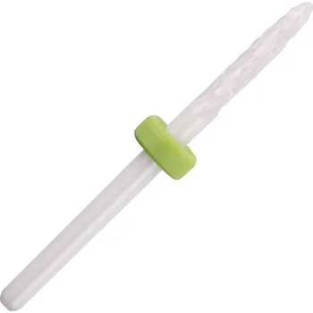 Bruska na nehty Keramická fréza na nehty – brusný nástavec PLAMÍNEK HRUBÝ (zelený pruh, hrubá frézka, špičaté zakončení) (Hrubá frézka na nehty, zelený pruh)