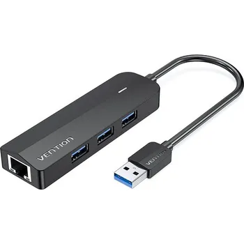 USB hub Vention 4-in1 USB 3.0 to 3x USB 3.0 / Gigabit Ethernet Adapter 0.15M Black