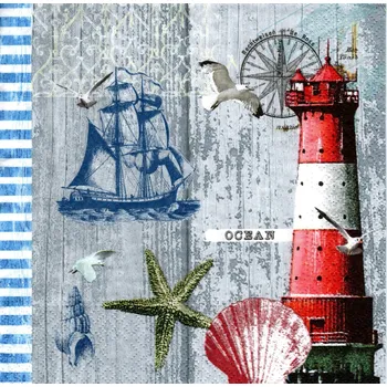 Papírový ubrousek UBR-F19, Ubrousek, 16x16 cm, MAJÁK S LOĎKOU, 1 kus