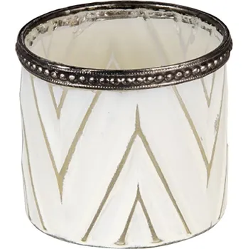 Svícen Bílý skleněný svícen se zdobeným lemem – 8x7 cm