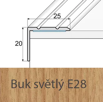 Podlahová lišta PROFIL Team - Schodová hrana 25 x 20 mm, samolepící Barva dekoru: buk světlý E28, Délka lišty: 120 cm