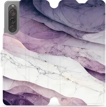 Pouzdro na mobilní telefon Flipové pouzdro Mobiwear - Sony Xperia 10 V - VP31S Bílý a fialový mramor (Knížkové flip pouzdro, obal, kryt na mobil Sony Xperia 10 V - VP31S Bílý a fialový mramor, materiál Umělá kůže + TPU - ochrana 360°, stojánek, silikonová vanička, magnetické zavírá