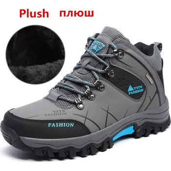 Pánská zimní obuv Zimní tenisky pánské kožené sněhule s plyšem Velikost: 42, Barva (Varianta): Šedá