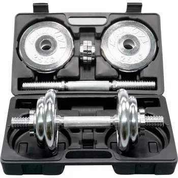 Kvalitní sada činek v kufříku 2x10 kg, chrom