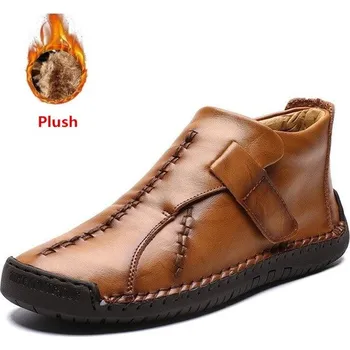 Pánská zimní obuv Kotníkové pánské boty kožené na zimu se zipem a kožíškem Velikost: 48, Barva (Varianta): Žlutá 1