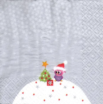 Papírový ubrousek UBR-E71, Ubrousek, 16x16 cm, VÁNOČNÍ SOVIČKA SE STROMEČKEM , 1 kus