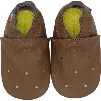 Capáčky CAROZOO Kožené capáčky s gumovou podrážkou perforované hnědé 2-3 roky Hnědá 24,5