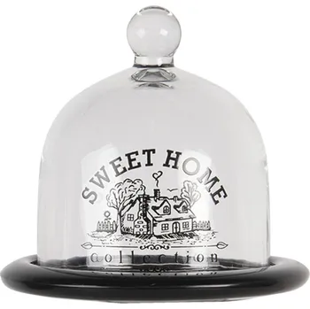 Dóza na potraviny Skleněný poklop Sweet Home s černou miskou – 12x12 cm