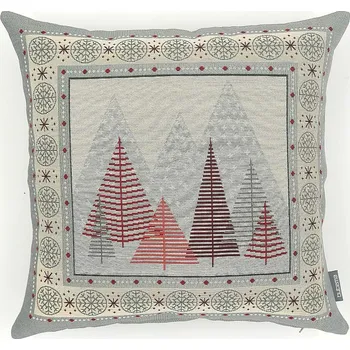 Dekorativní polštářek BYTEMA Vánoční gobelínový povlak STROMKY ŠEDO-ČERVENÉ 45 x 45 cm